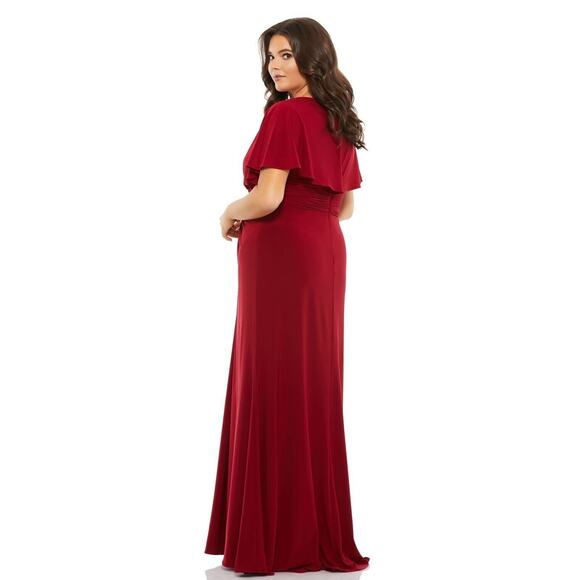 Mac Duggal V-Neck Minimalist Jersey Gown Deep Red‎ Size 18W NEW 67916 - Picture 4 of 6